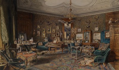 Noble Interior with Hunting Trophies on the Wall by Johann Varrone